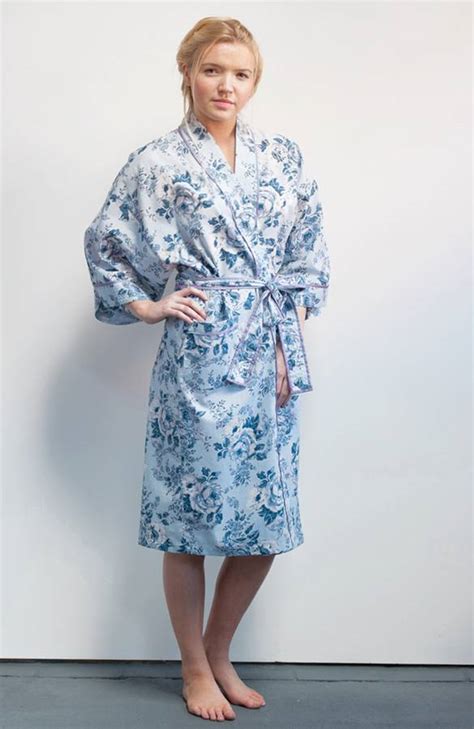 Cotton Kimono Dressing Gown Blue Rosetta By Caro London Notonthehighstreet