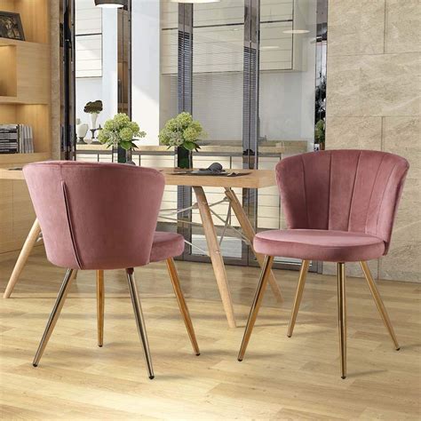 Farelves Pink Velvet Dining Chairs Set Of 2 Scandinavian Kitchen Counter Lounge Chair Living