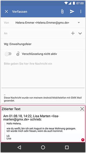 E Mail In Der Gmx Mail App Für Android Weiterleiten Gmx Hilfe