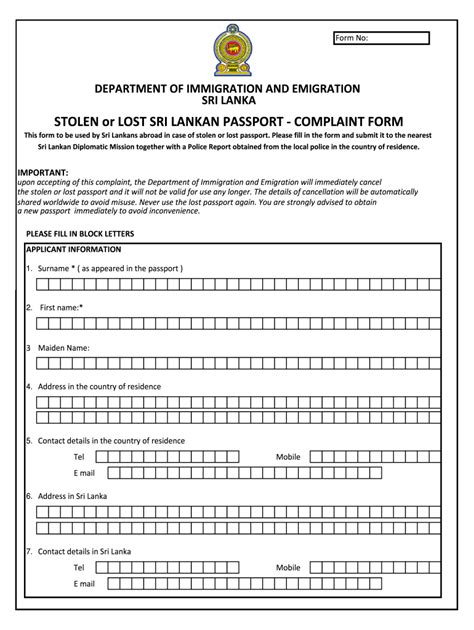 Sri Lankan Passport Application Form Filling Instructions