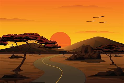 Vector Cartoon Illustration Of The Countryside Landscape The Road