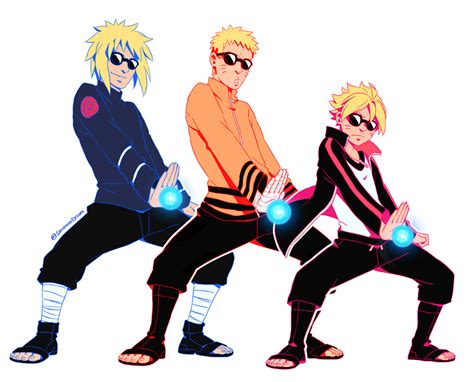 In The Back Is Minato Narutos Dad Then In The Middle Is Naruto And Then In Front Is Boruto