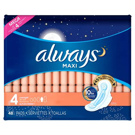 always maxi size 4 overnight pads with wings unscented shop pads and liners at h e b