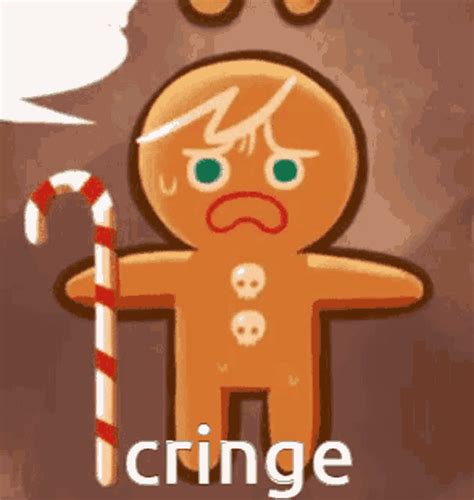 A Ginger Holding A Candy Cane With The Word Cringe On Its Side