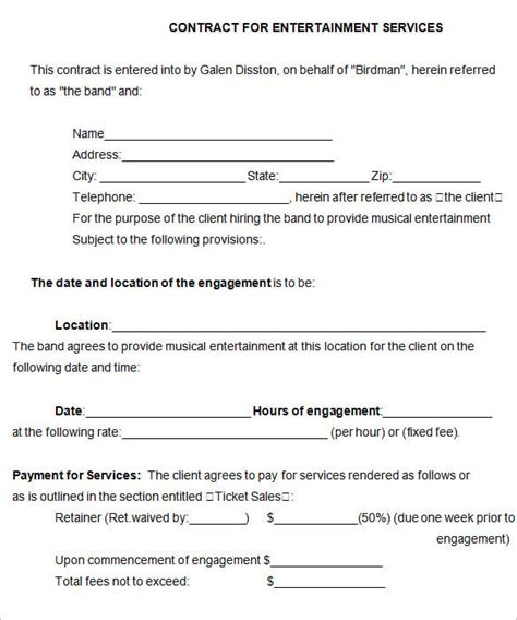 Band Contract Template Pdf Free