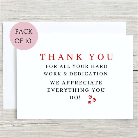 A6 Folded Thank You For Your Hard Work And Dedication We Etsy Uk