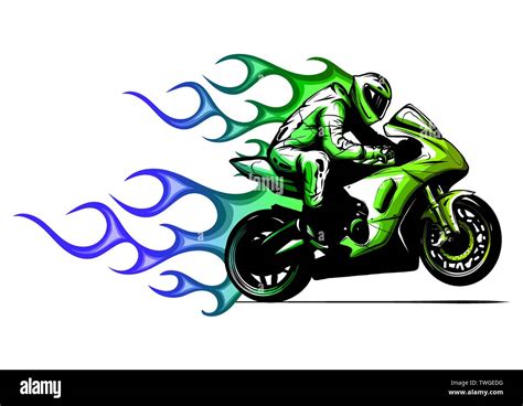 Motorcycle With Fire And Flames Vector Illustration Stock Vector Image