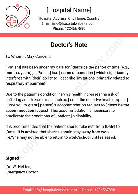 Doctors Excuse Template Letter For Work Pdf Word