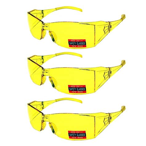3 Pairs Yellow Lens Safety Glasses Flexible Protective Eyewear Night Driving Uv