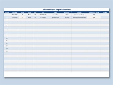 Excel Of Blue New Employee Registration Formxlsx Wps Free Templates