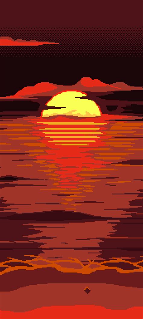 Artistic Pixel Art Red Sun 1440x3200 Phone Hd Wallpaper