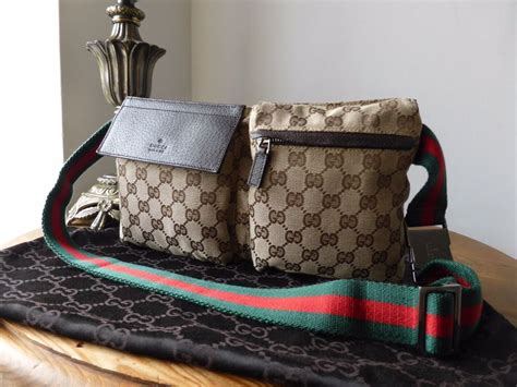 Gucci Belt Bag In Ebony Beige Monogram Gg With Signature Webbing Sold