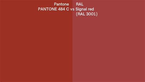 Pantone 484 C Vs Ral Signal Red Ral 3001 Side By Side Comparison