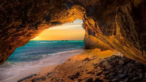 Download Horizon Arch Blue Sea Ocean Nature Cave Hd Wallpaper