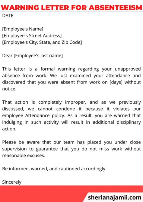 Warning Letter For Absenteeism Guide Free Samples Sheria Na