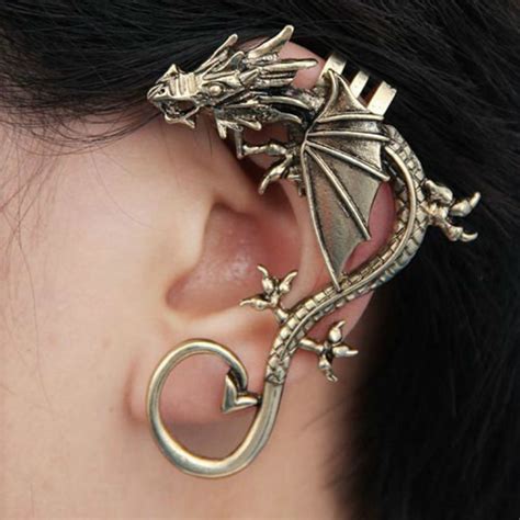 Punk Temptation Metal Dragon Bite Ear Wrap Cuff Earrings For Women Men
