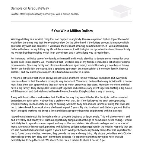 If You Win A Million Dollars Essay Example Graduateway