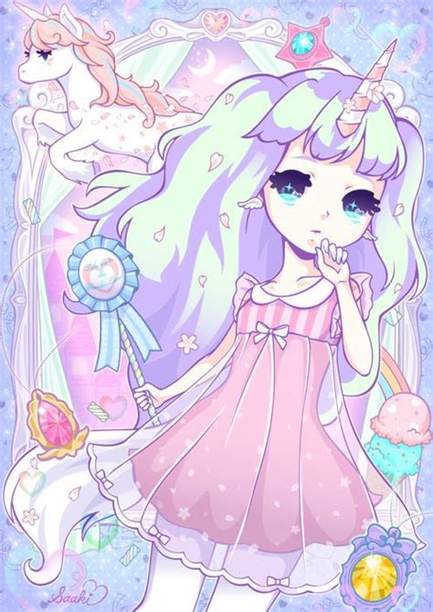 Kawaii Anime Chibi Girl And Unicorn Pastel Colours Kawaii Anime Kawaii Art Anime