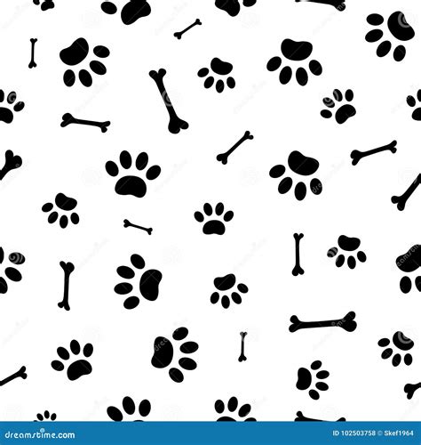 Seamless Pattern Of Black Paw Prints And Bones Stock Vector