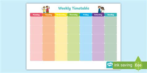 👉 Rainbow Themed Weekly Timetable Teacher Made