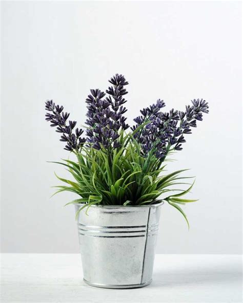 7 Head Lavender Silk Flower In Metal Pot Silk Flowers Factory