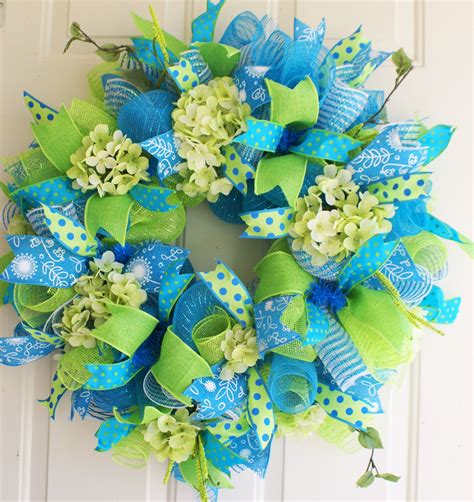 Summer Deco Mesh Wreath Turquoise And Green Summer Deco Mesh Etsy