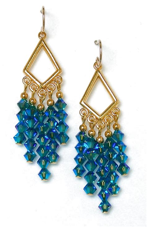 Gold Vermeil Turquoise Crystal Chandelier Earrings