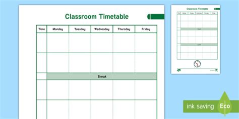 Teaching Plan Template Class Timetable Overview