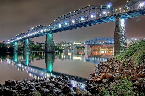 Chattanooga Walking Bridge At Night Hdr Flickr Downtown