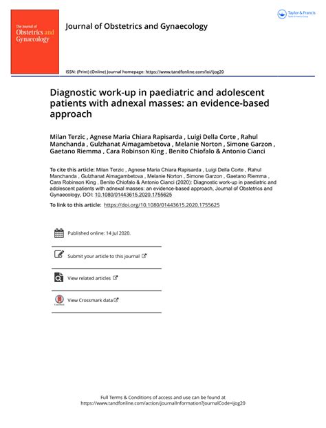 PDF Diagnostic Work Up In Paediatric And Adolescent Patients With