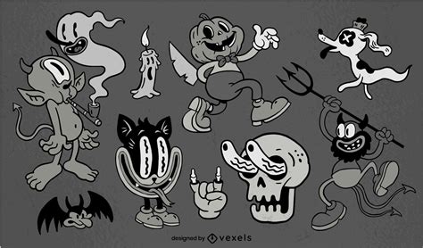 Retro Cartoon Halloween Character Set Vector Download