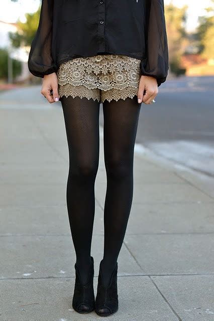 Lace Shorts Black Tights Black Ankle Boots We Know How To Do It