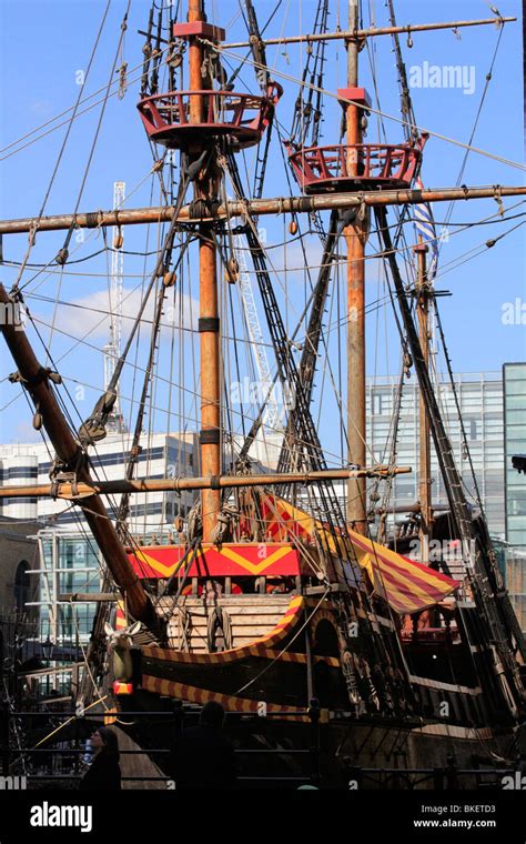 Replica Of The Golden Hind Docked In St Mary Overie Dock London Stock