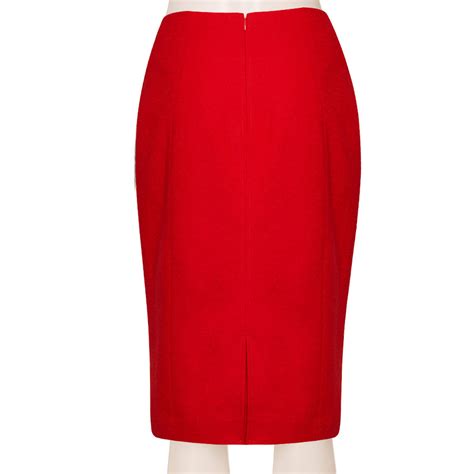 Tailored Linen Blend Red Pencil Skirt With Front Piping Custom Fit