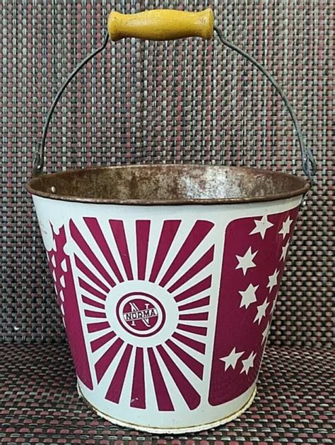 Vintage Old Russian Soviet Tin Toy Sand Bucket Norma With Stars And
