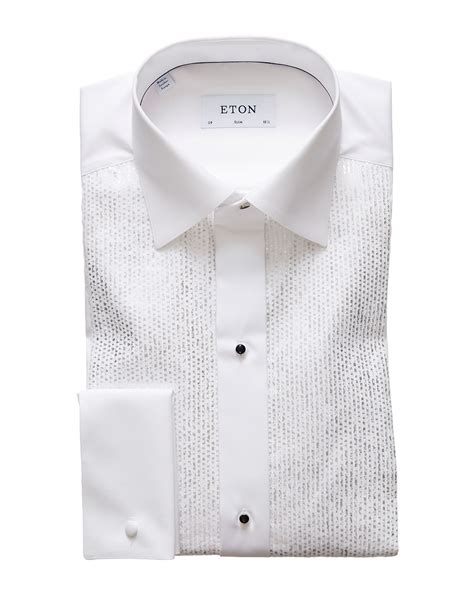 Eton Mens Slim Silver Metallic Printed Pleat Dress Shirt Neiman Marcus