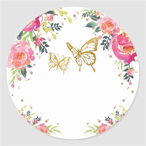 Pink Gold Butterfly Watercolor Floral 1st Birthday Classic Round Sticker Zazzle Butterfly