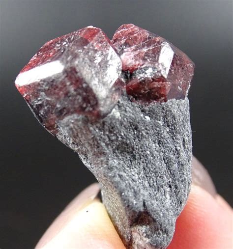 Twin Red Garnet Crystals On Mica Schist