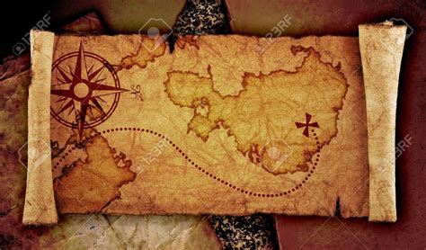 Old Treasure Map On The Old Vintage Background Stock Photo