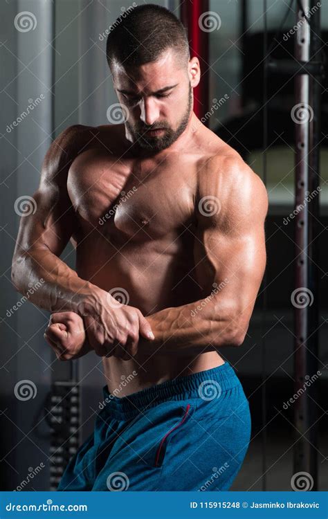 Bodybuilder Performing Side Chest Pose Stock Photo Image Of