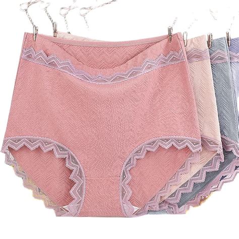 Women Cotton Thread Underwear Sexy Lace Panties High Waist Breathable Briefs Female Intimates
