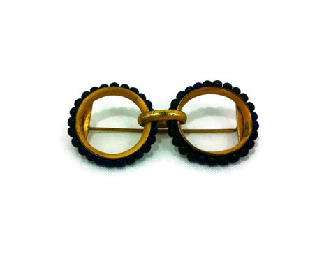 1940s Vintage Geek Chic Eyeglass Brooch Pin ~ Eyeglasses Pin Holder ~ Blue Beaded Eye Glasses Pin