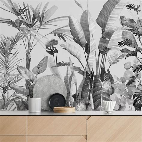 Tropicalia Black And White Washable Self Adhesive Vinyl Wall Mural