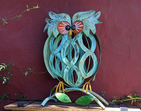 Rustic Owl Garden Decor Metal Owl Statue Outdoor Decoration Porch Or
