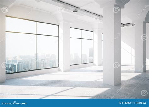 Empty White Loft Interior With Big Windows Stock Illustration