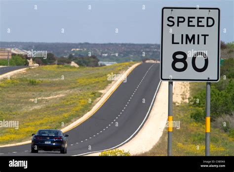 Speed Limit 80 Mph Road Sign Along Interstate 10 In West Texas Usa