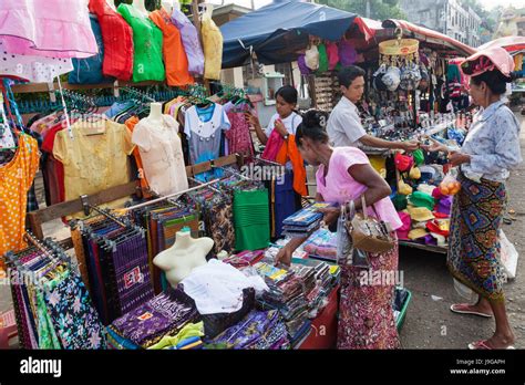 Myanmar Yangon Street Market Womans Clothing Stock Photo Alamy