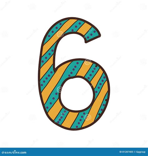 Colorful Number Six Design With Striped And Dotted Stock Illustration