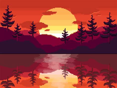 Sunset Pixel Art Pixel Art Landscape Pixel Art Background Anime