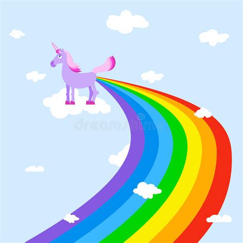 Unicorn Pooping Rainbows Fantastic Animal In Sky White Clouds Stock